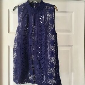 Loft Navy Sleeveless Lacy Top - brand new with tags